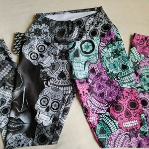 SOLD! Colorful Sugar Skull and Katrina legging  M